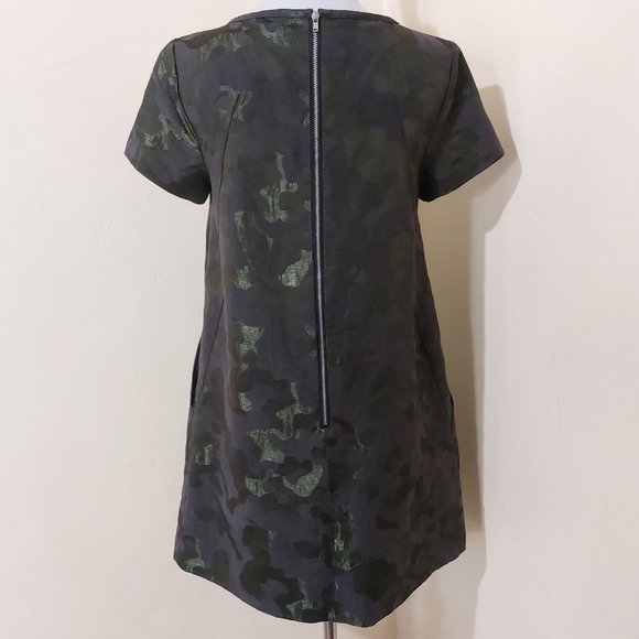 Topshop Metallic Camouflage Short Sleeve A-line Shift Dress with Pockets Size 2 - Picture 6 of 12